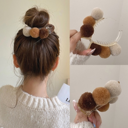 個性的なデザイン シンプル 幾何模様 レトロ サークル ファーボール バンスグリップ ポンポン ヘアアクセサリー