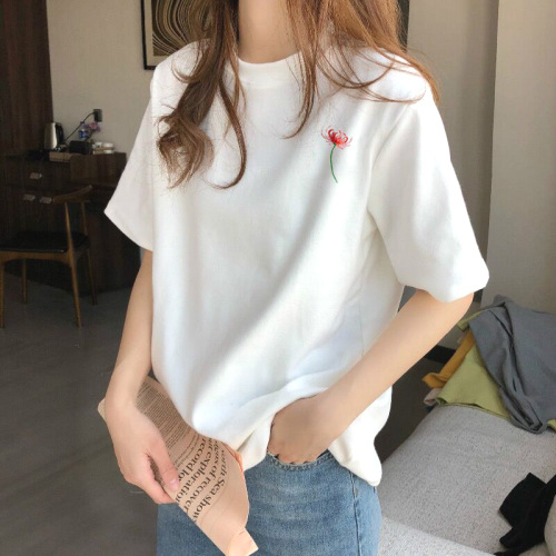 人気上昇中 刺繍 カジュアル 薄い  オールマッチ レディース Tシャツ