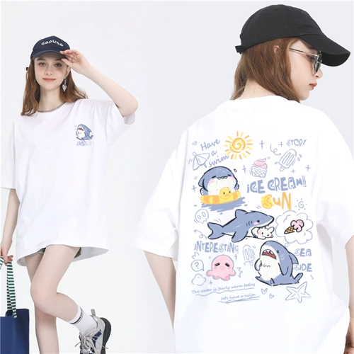 五分袖 ラウンドネック プリント  シンプル カジュアル Tシャツ