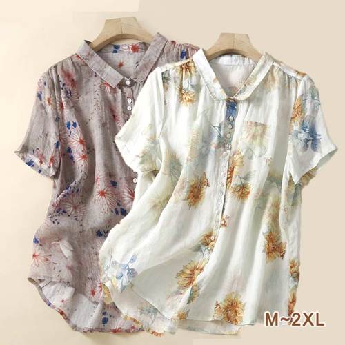 【M~2XL】ボタニカル　接触涼感　半袖　夏　かわいい　シャツ