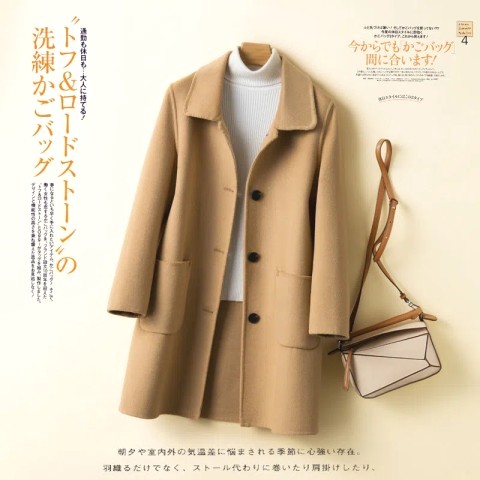 女っぽさが漂う 定番ロマンチックシングルブレスト折り襟秋冬柔軟加工無地コート 冬服 冬コーデ 今日のコーデ レディース