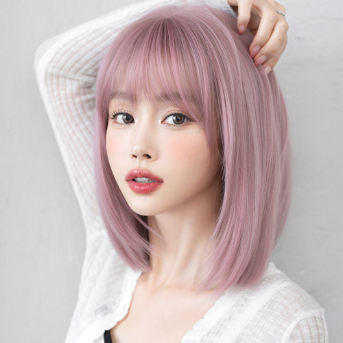 ウィッグ ピンク ボブ ショート フルウィッグ ストレート セミロング レディース wig かつら 小顔 おしゃれ 可愛い 前髪 コスプレ ピンク かつら 原宿 耐熱 ネット付 (ピンク)