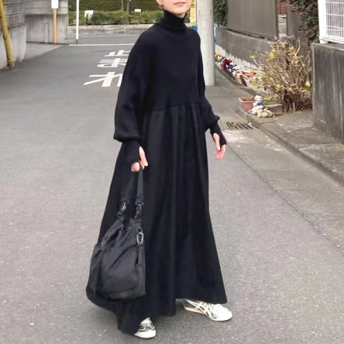 存在感抜群 Aライン 無地 切り替え ランタンスリーブ 長袖 ナチュラル ワンピース fashion ootd カジュアルコーデ ファッション コーディネート 今日のコーデ coordinate トレンドコーデ 着回しコーデ 大人コーデ 大