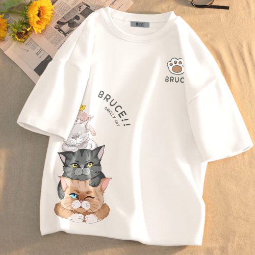 【全7色/M-4XL】可愛いデザイン アルファベット 動物柄 プリント 半袖Tシャツ